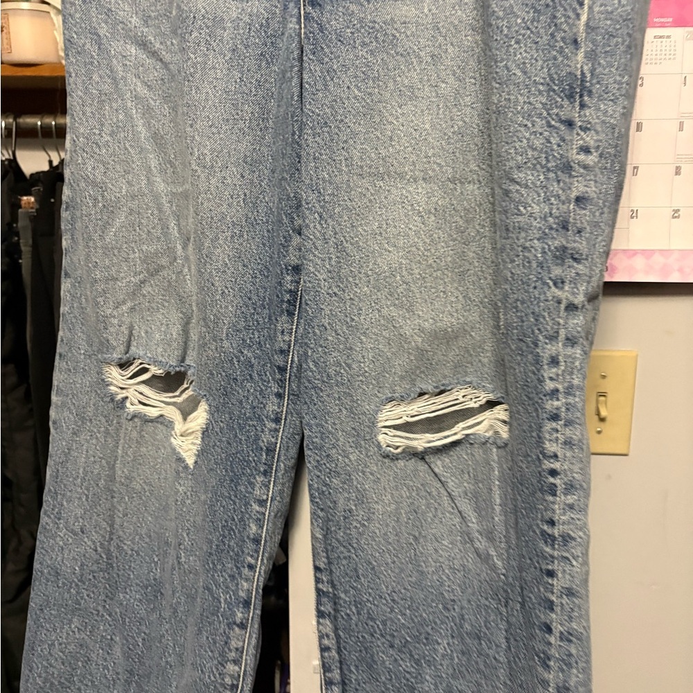 Express Light Blue Distressed Ankle Jeans - Picture 3 of 5